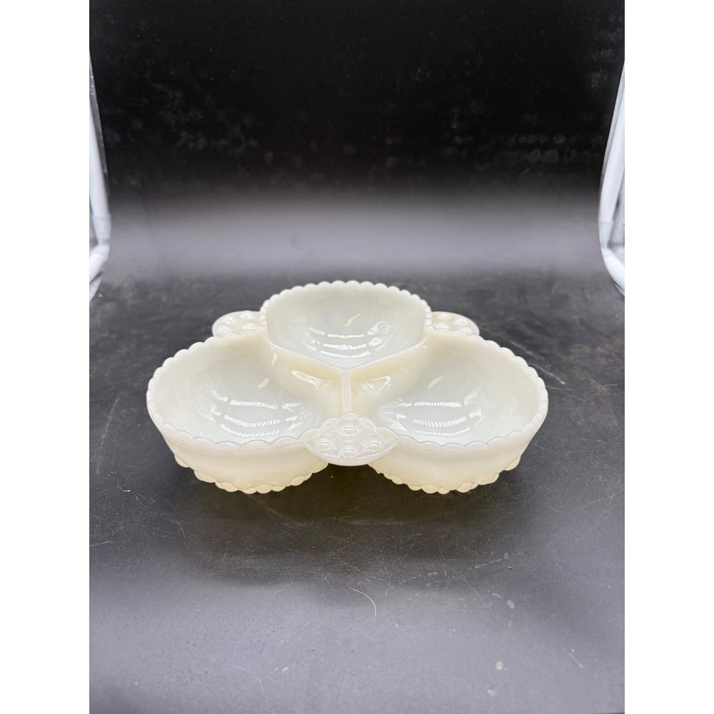 Vintage Milk Glass Hobnail Divided Relish Dish 3 Section Serving Bowl White